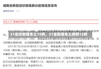 31省份新增本土15例，31省新增本土病例12例