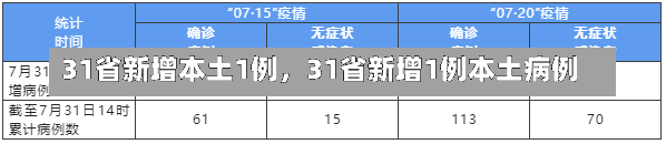 31省新增本土1例，31省新增1例本土病例