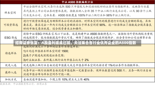 招商证券张夏：A股盈利底或已现，关注集合各行业优秀企业的A500指数