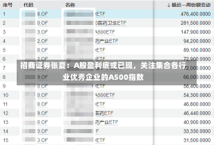 招商证券张夏：A股盈利底或已现，关注集合各行业优秀企业的A500指数