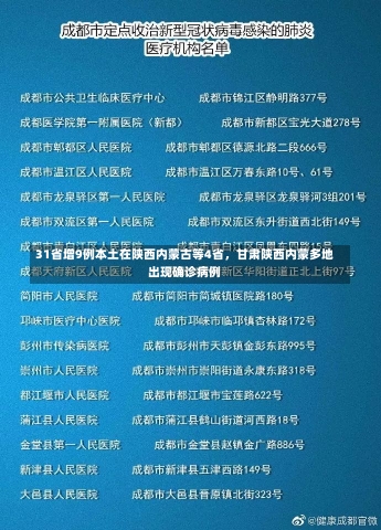 31省增9例本土在陕西内蒙古等4省，甘肃陕西内蒙多地出现确诊病例