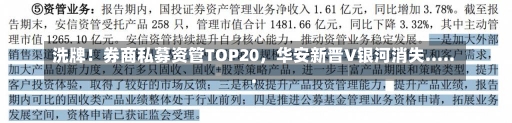 洗牌！券商私募资管TOP20，华安新晋V银河消失......