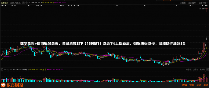 数字货币+信创概念走强，金融科技ETF（159851）涨近1%上探新高，御银股份涨停，润和软件涨超8%