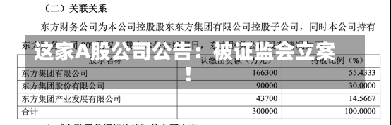 这家A股公司公告：被证监会立案！