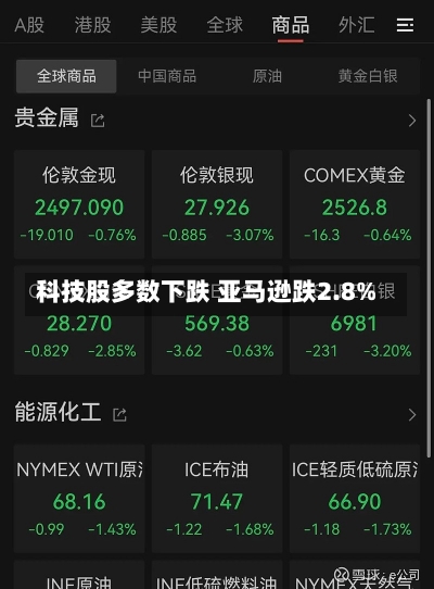 科技股多数下跌 亚马逊跌2.8%